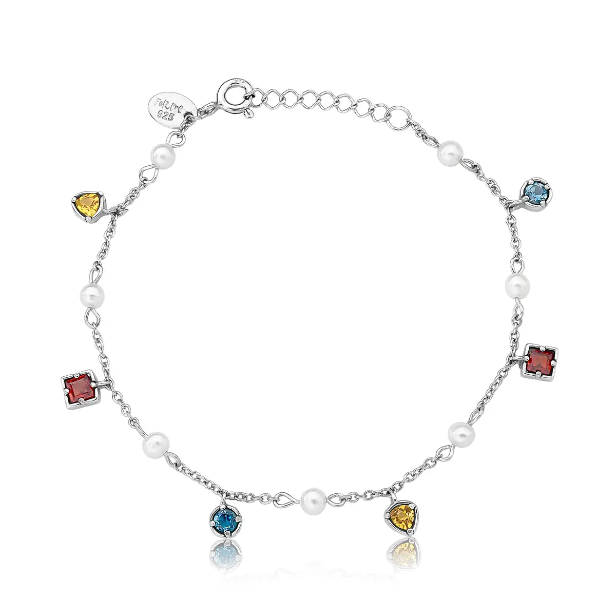 Pulseira For me Bauhaus prata 925 de elos com Gemas brasileiras e Pérolas