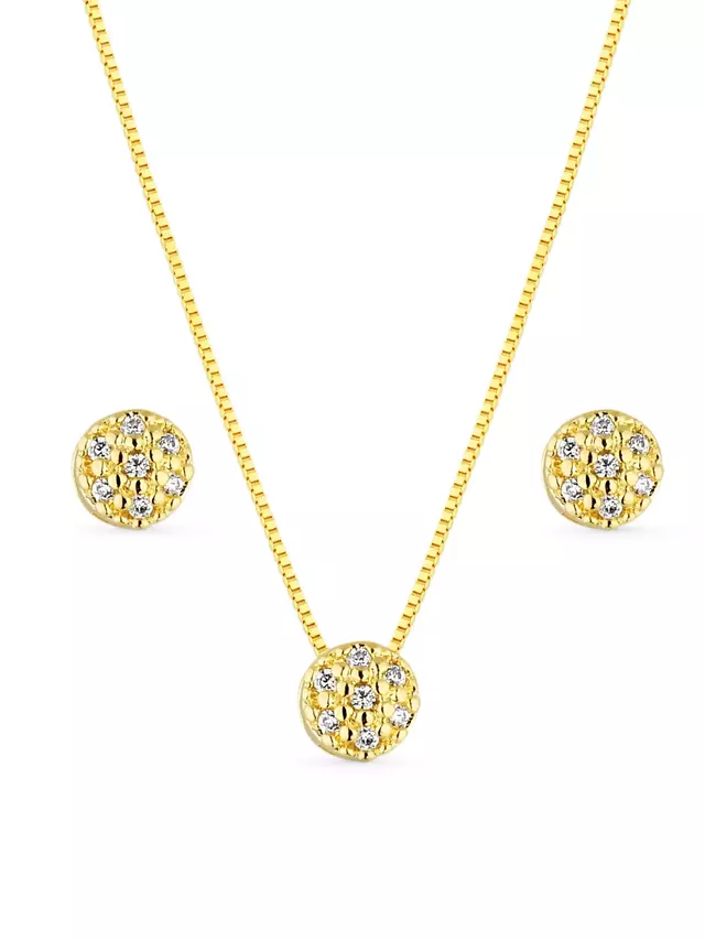 Conjunto Bolinha Cravejado - Dourado