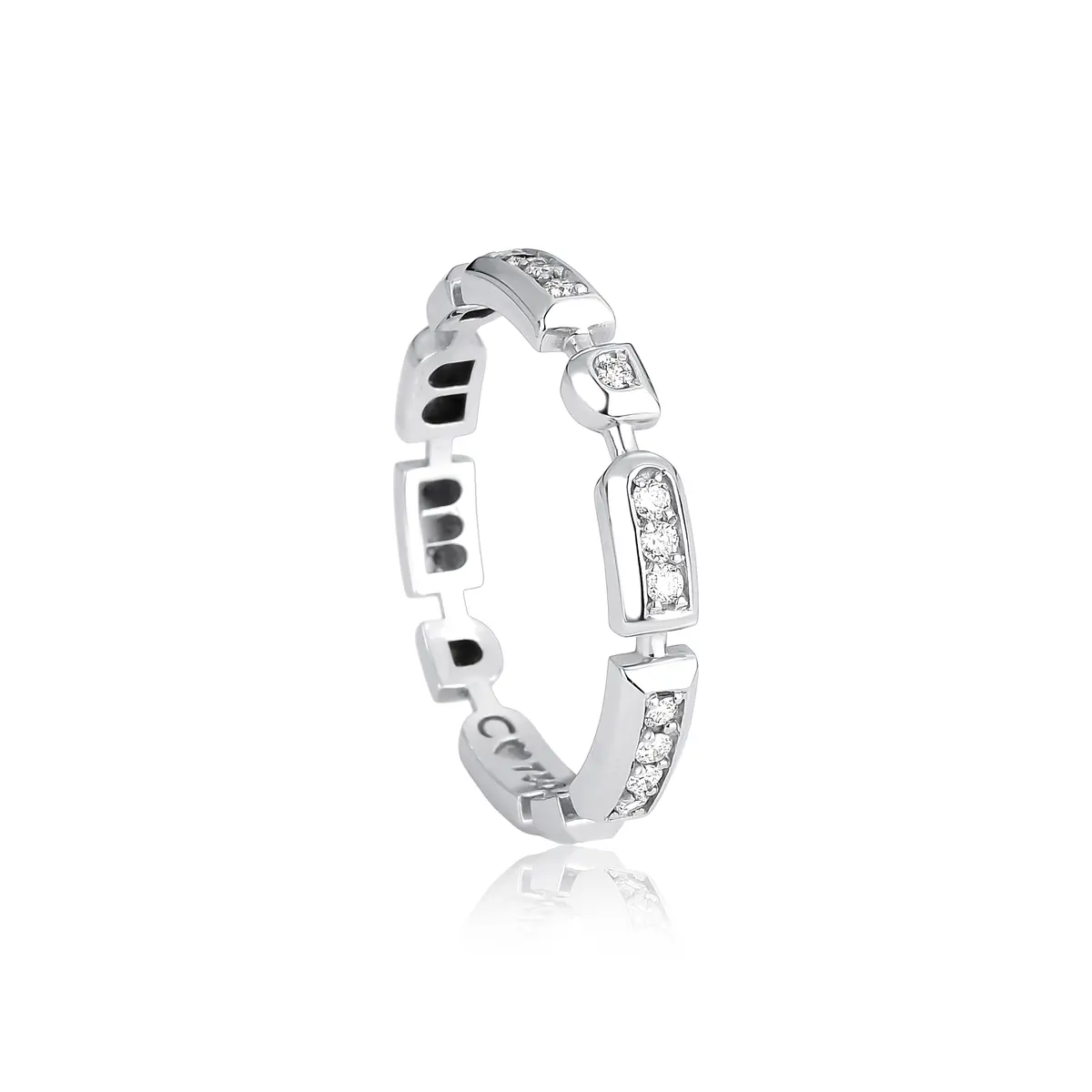 Anel Colosseo ouro branco 18k aro módulos com 17pts de Diamantes