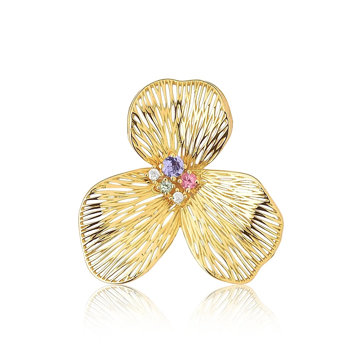 Pingente Printemps flor filigrana ouro 18k mix Gemas Naturais e Diamante