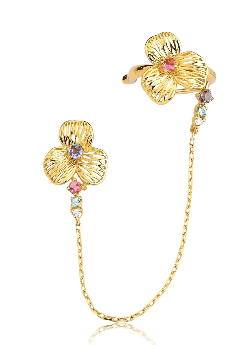 Piercing de orelha Printemps encaixe flores filigrana ouro 18k mix Gemas Naturais e Diamantes
