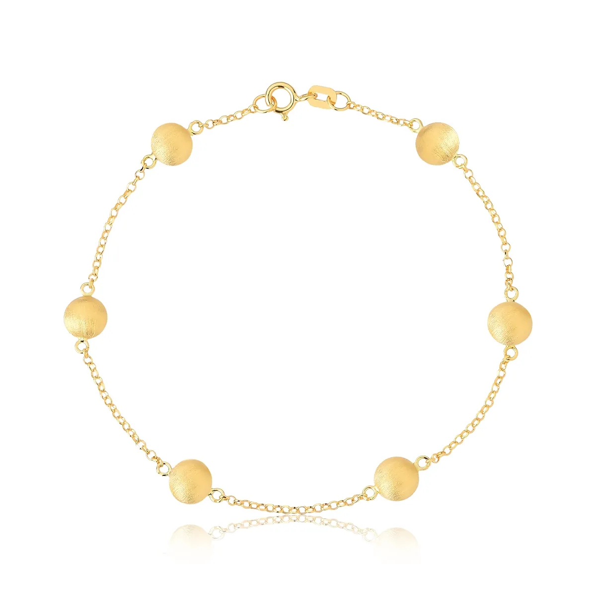 Pulseira ouro amarelo 18k de bolinhas foscas 18cm