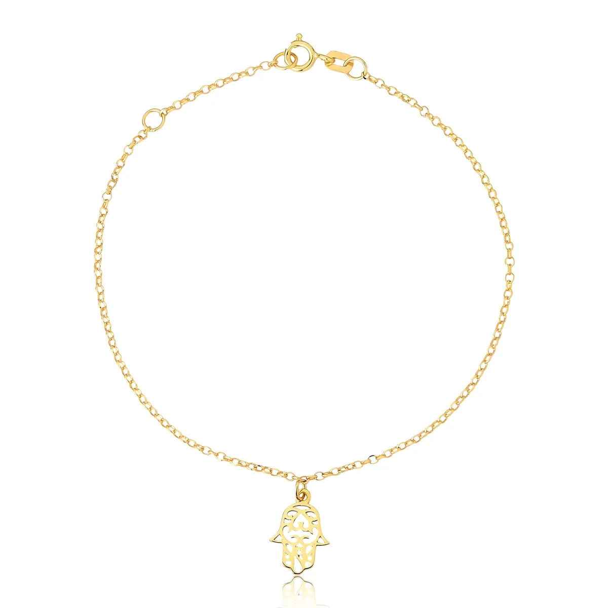 Pulseira ouro amarelo 18k de elos com Hamsá 16/18cm