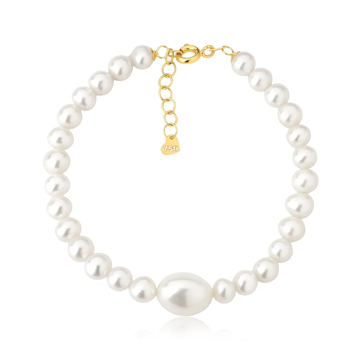 Pulseira de Pérolas brancas ouro 18k com uma Pérola Barroca - 18cm