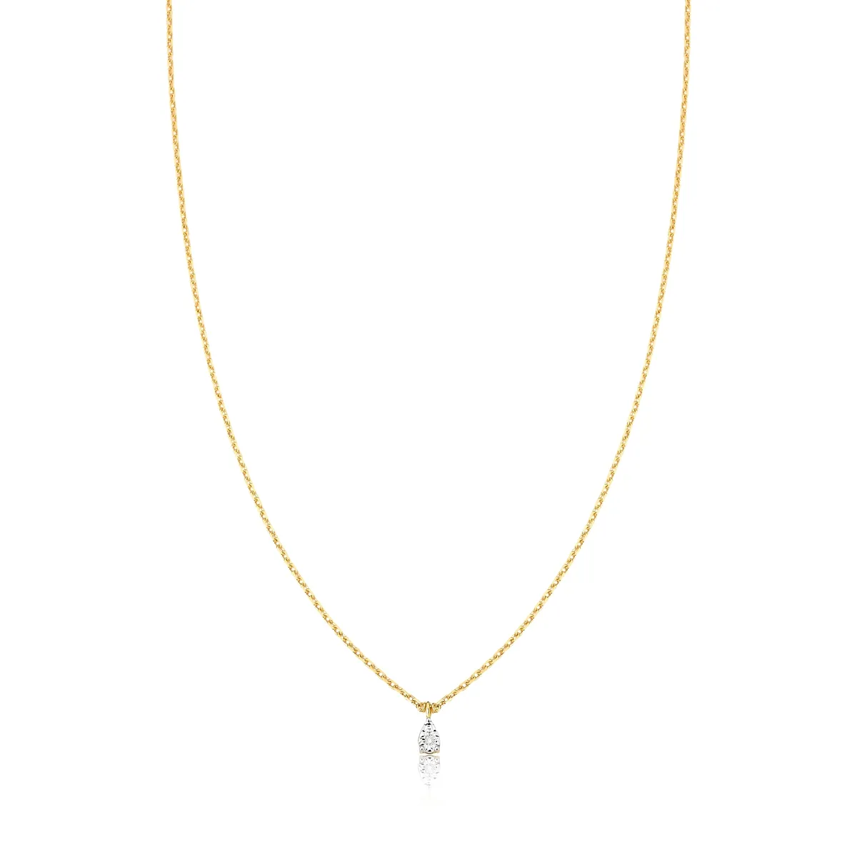 Colar ouro amarelo 18k corrente com pingente gota de Diamante 40/45cm