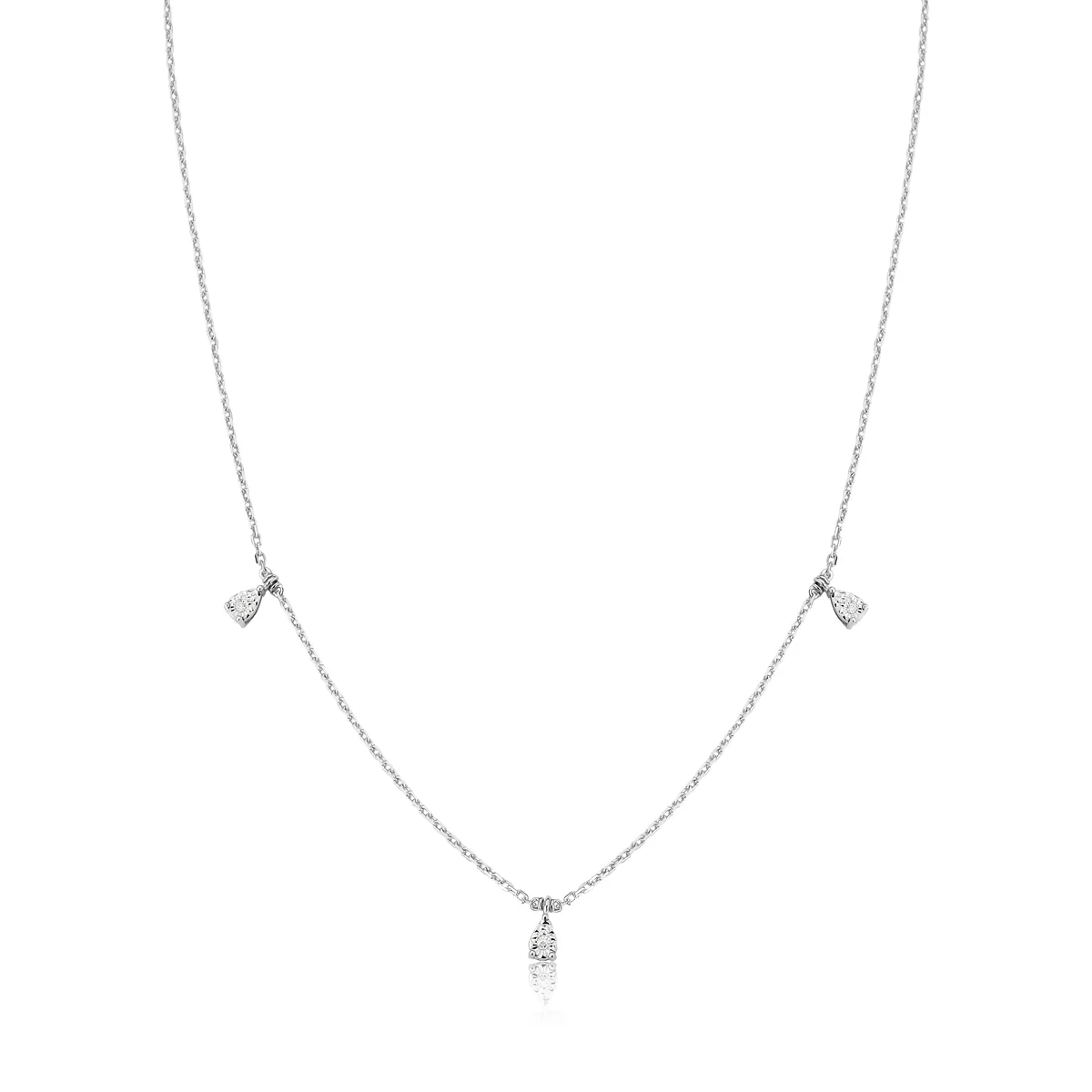 Colar ouro branco 18k corrente com pingentes gotas de Diamantes 40/45cm