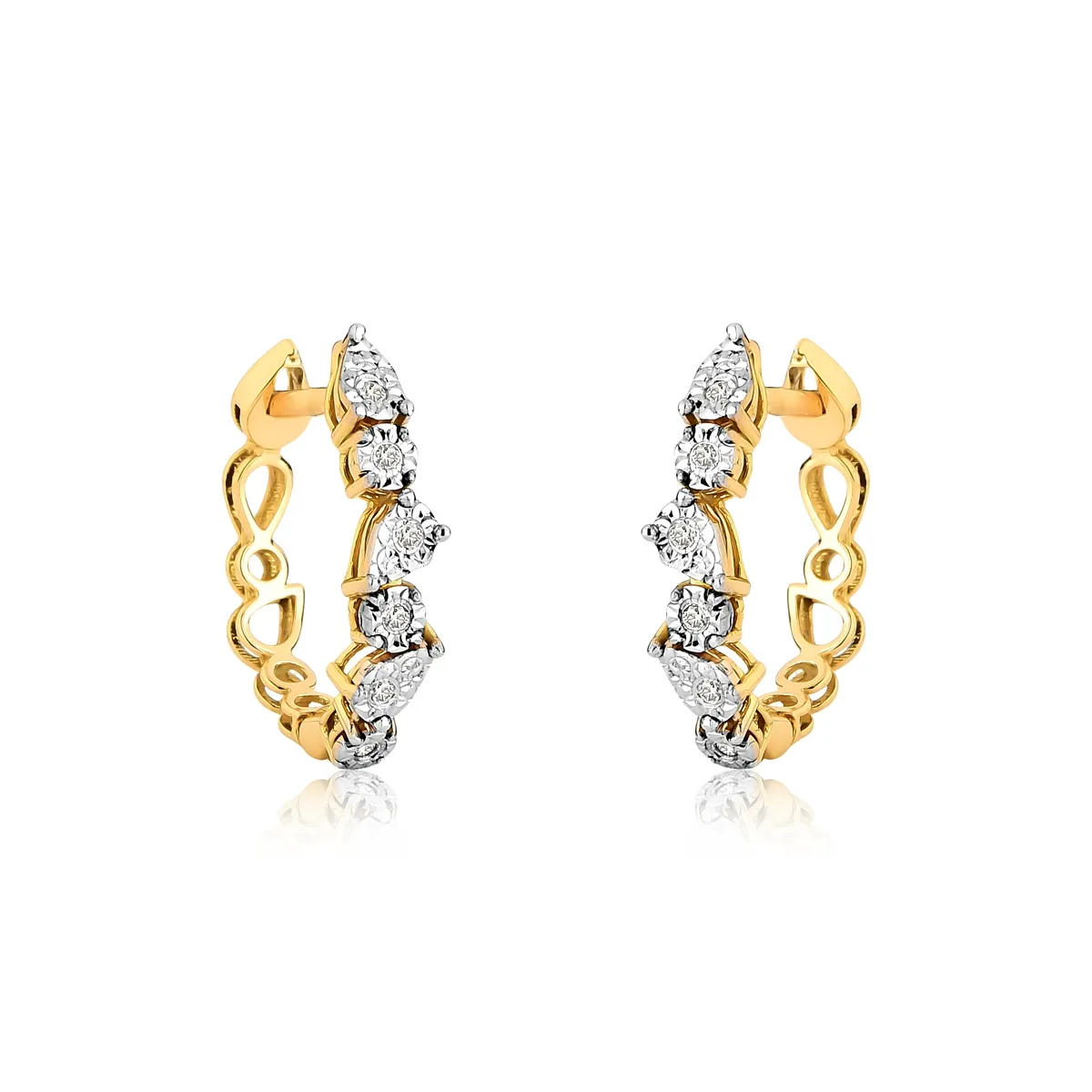 Brinco ouro amarelo 18k argola click gotas de Diamantes