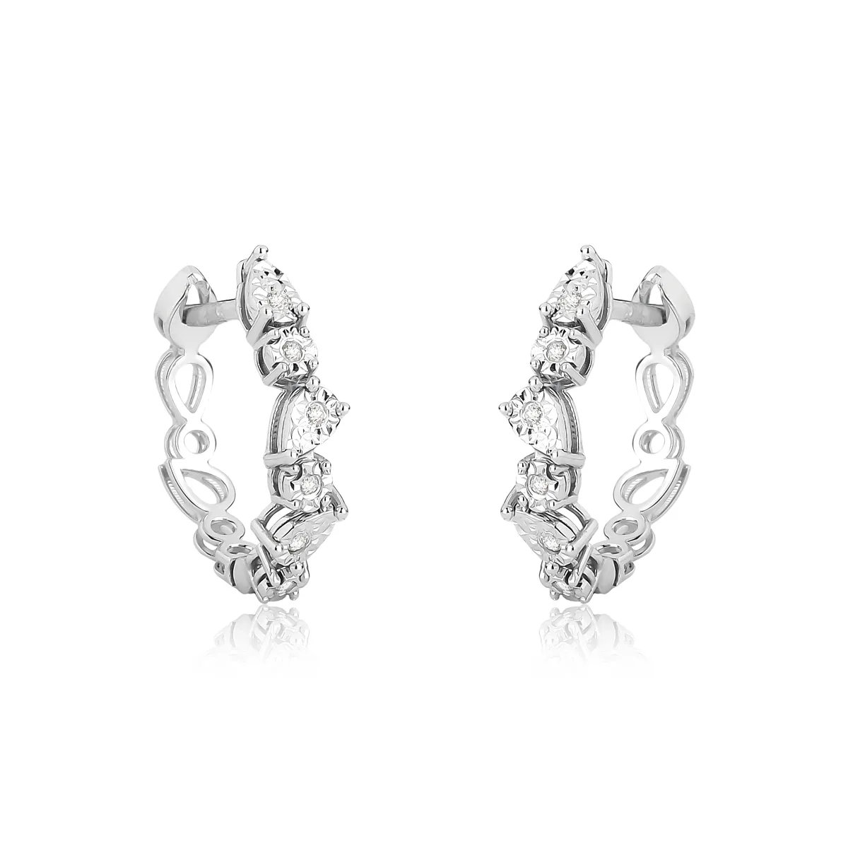 Brinco ouro branco 18k argola click gotas de Diamantes