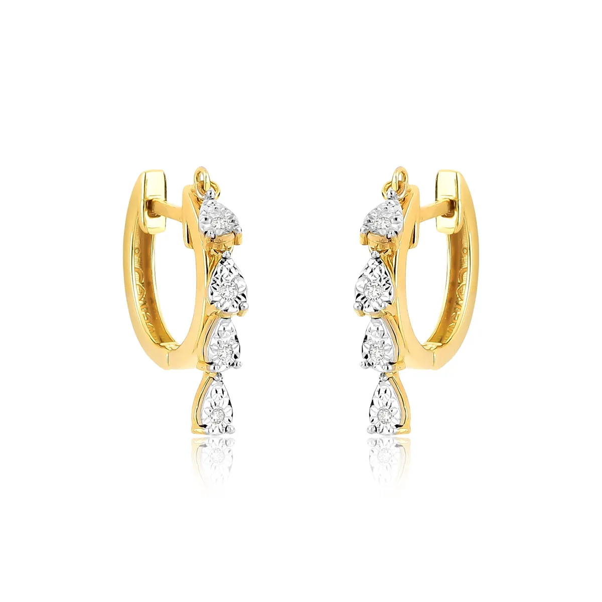 Brinco ouro amarelo 18k argola com 4 gotas de Diamantes rodinados
