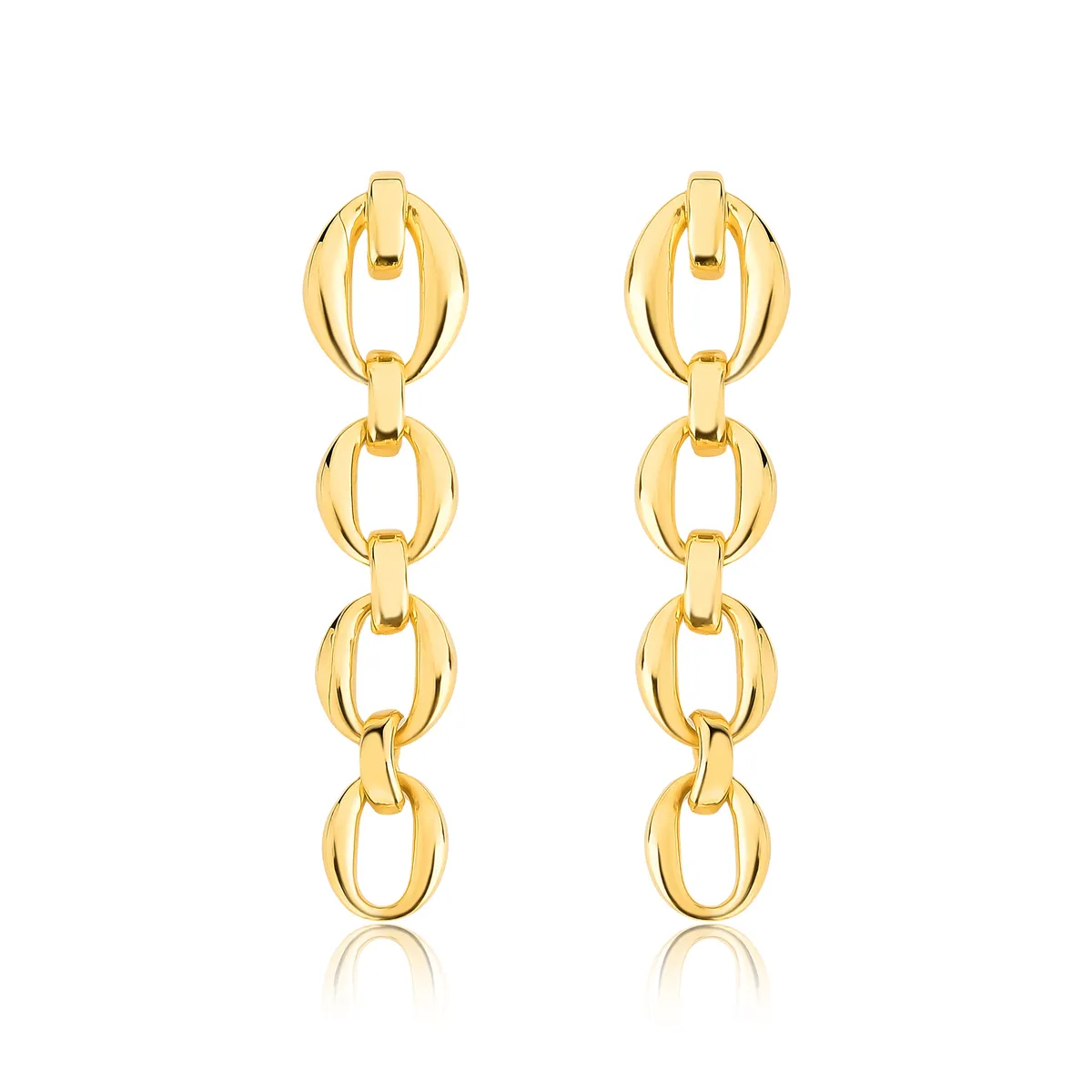 Brinco pingente ouro 18k de elos groumet polidos