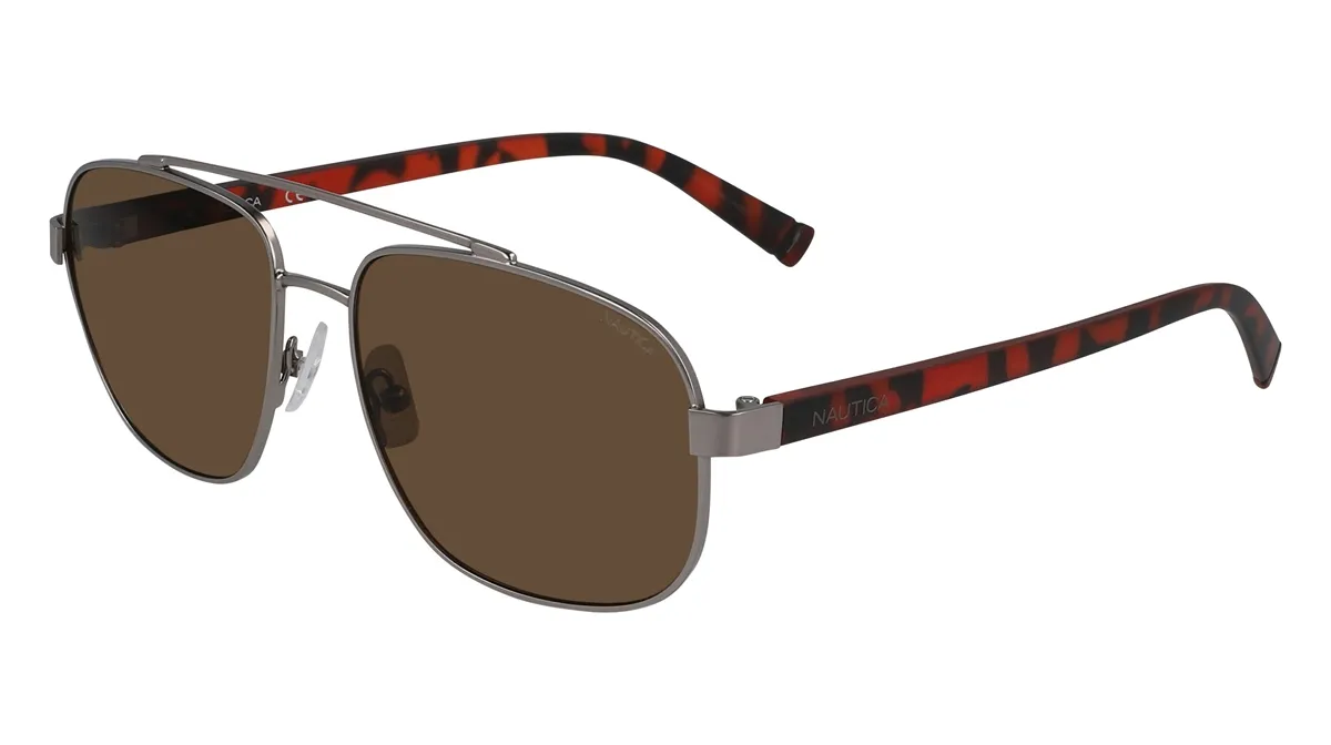 Óculos de Sol Nautica N4651SP 030 56 Metal Cinza Fosco com lentes na cor Marrom Polarizado