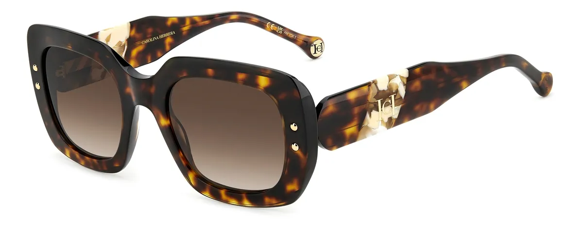 Óculos de Sol Carolina Herrena HER 0186/S C9K 52HA Acetato Marrom Mesclado com lentes na cor Marrom Degradê
