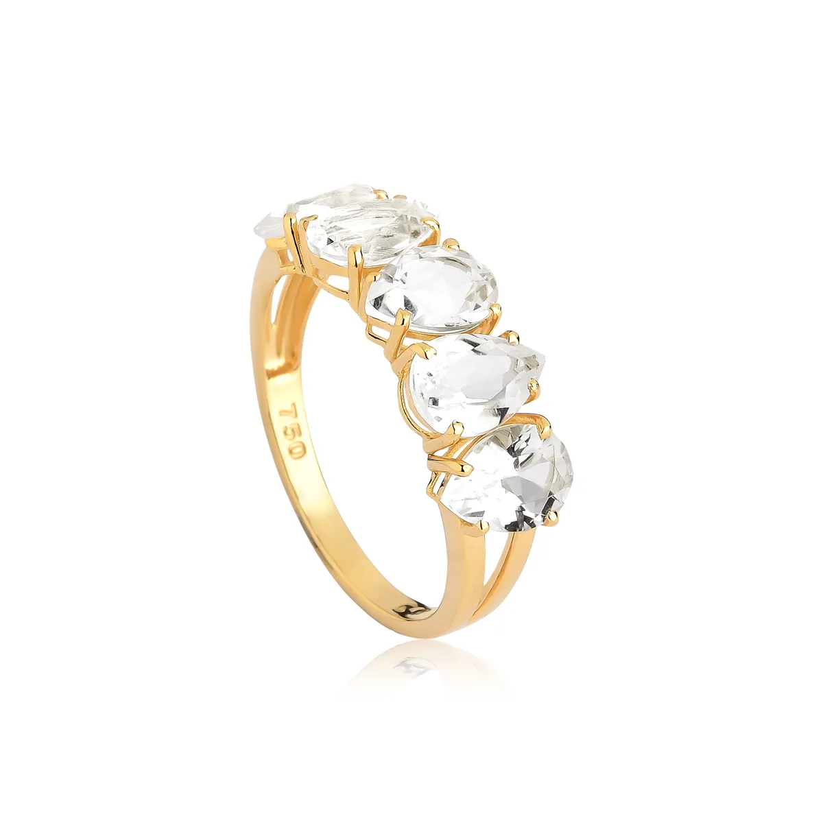 Meia aliança  ouro 18k com gotas facetadas de Cristal