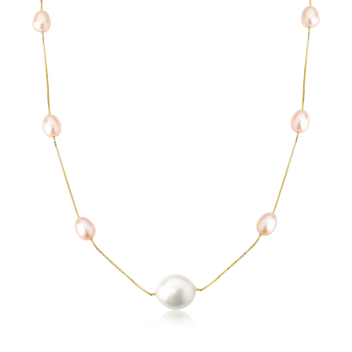 Colar ouro amarelo 18k com Pérolas Barrocas e Pérolas de arroz rosa