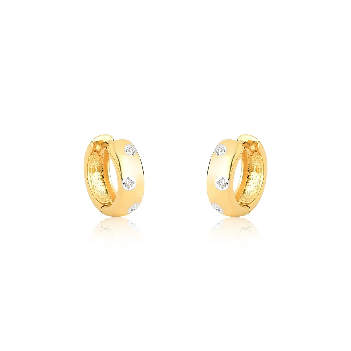 Brinco ouro amarelo 18k argola polida com Diamantes