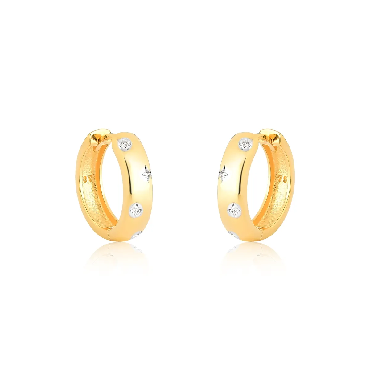 Brinco ouro amarelo 18k argola click com Diamantes