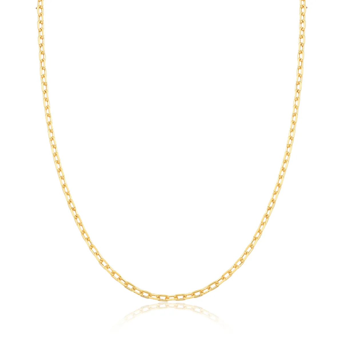 Corrente Elo Cadeado 60cm oca polida ouro 18k fecho mola