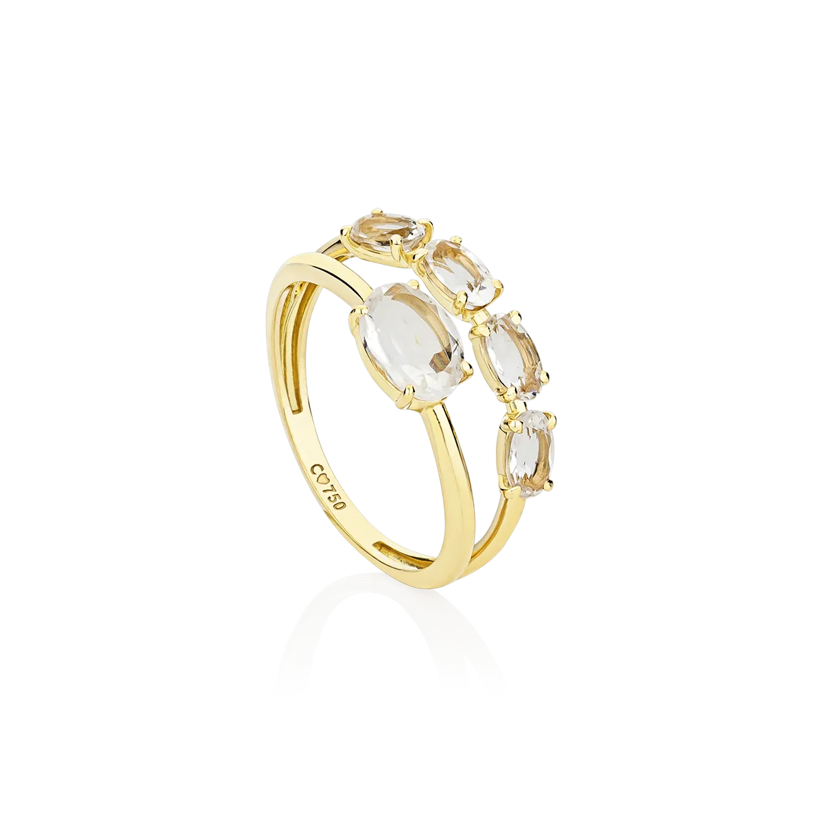 Anel ouro amarelo18k com gemas ovais de Cristal