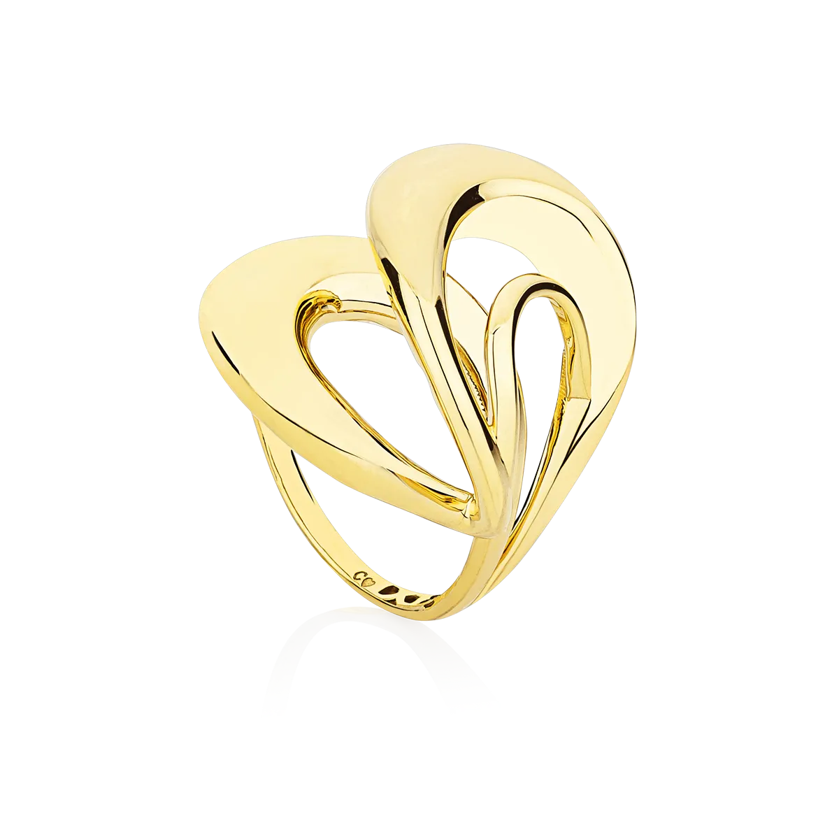 Anel ouro amarelo18k largo curvas entrelaçadas polidos