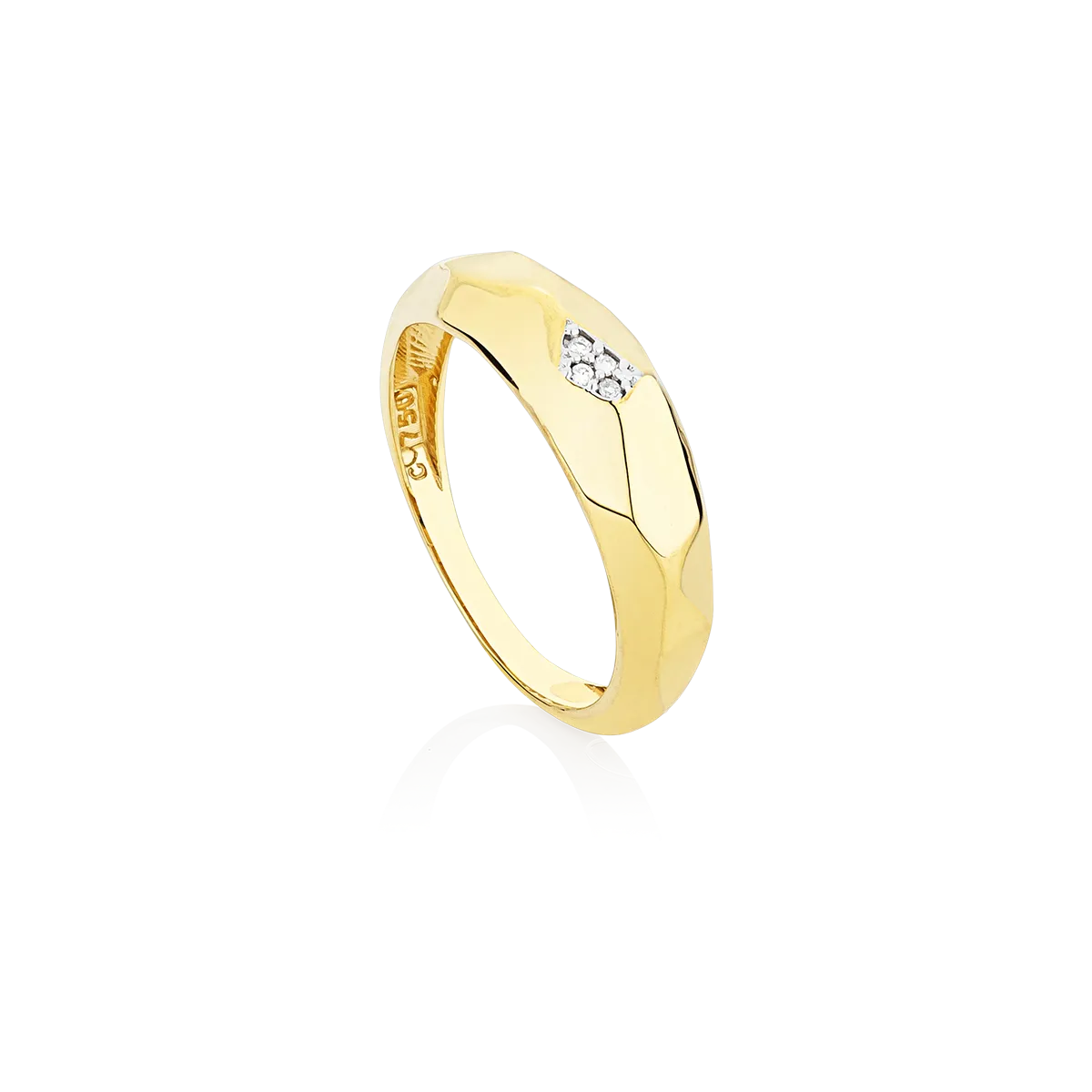 Anel aro facetado polido ouro 18k com 2pts de Diamantes rodinados