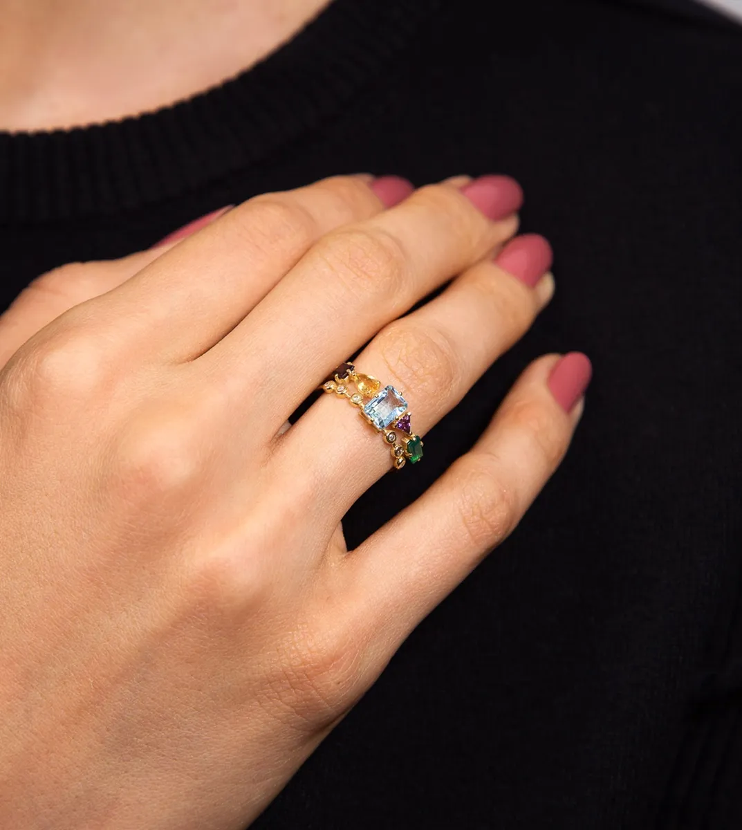 Anel ouro amarelo 18k mix de Gemas brasileiras com 5,4pts de Diamantes