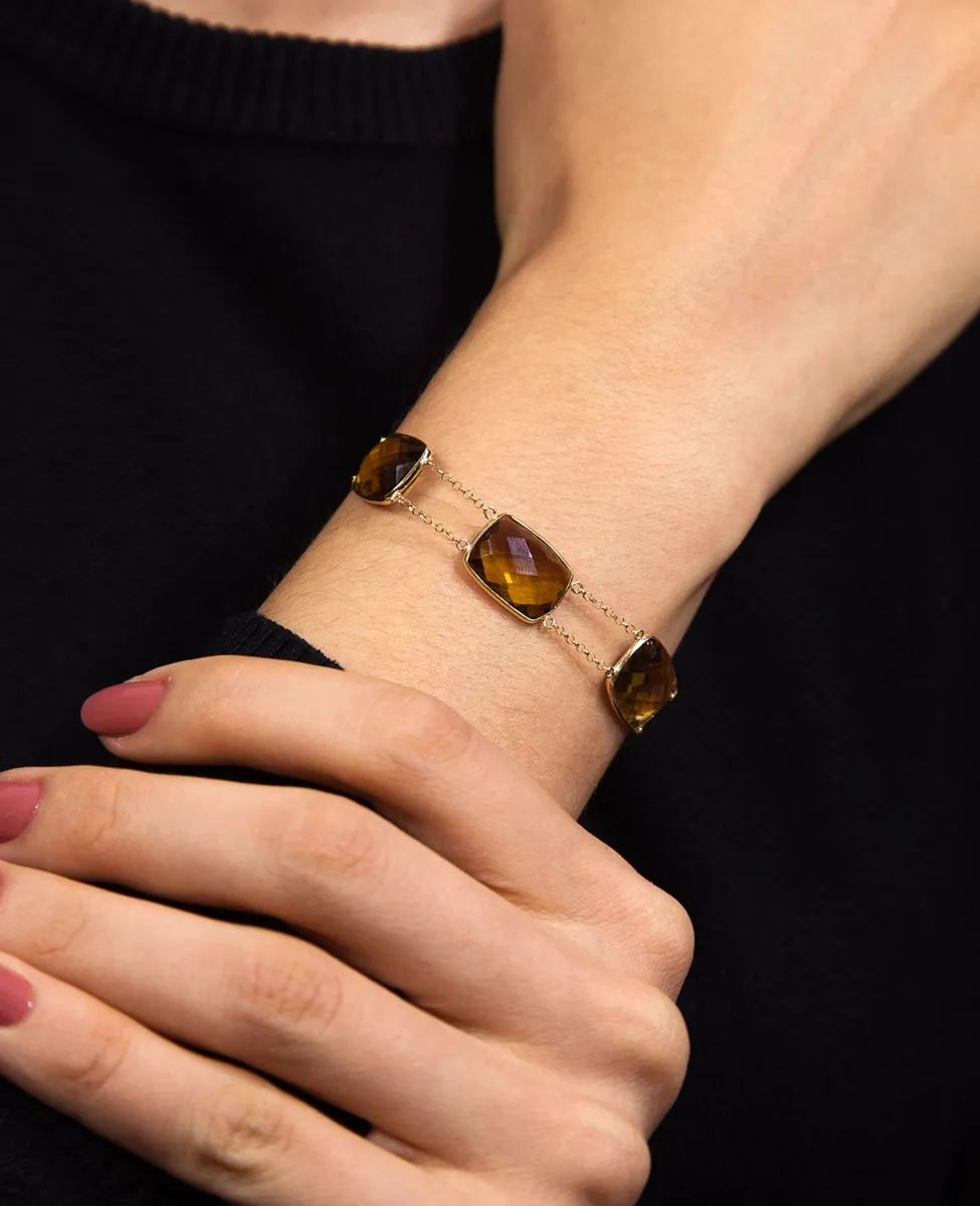 Pulseira ouro 18l elos portugueses com gemas de Citrino