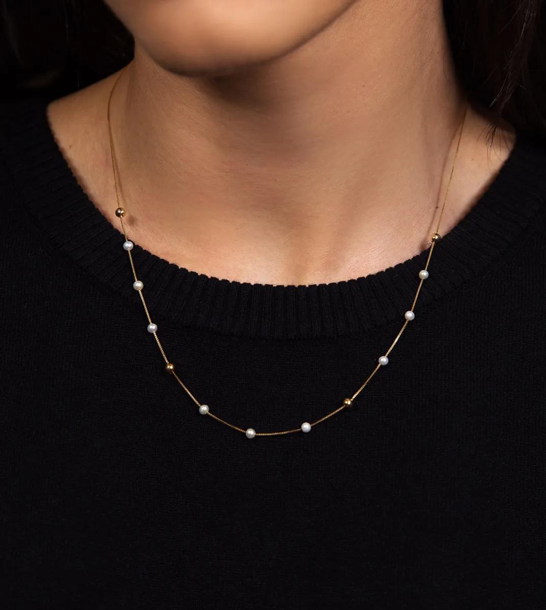 Colar ouro amarelo 18k de Pérolas e bolinhas polidas