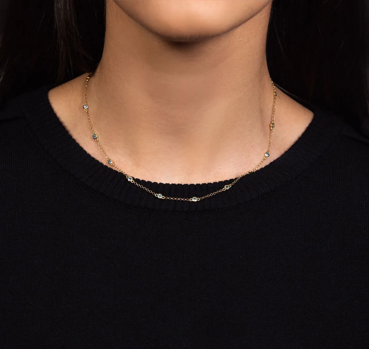 Colar ouro 18k corrente elo português com gemas de Topázio Swiss