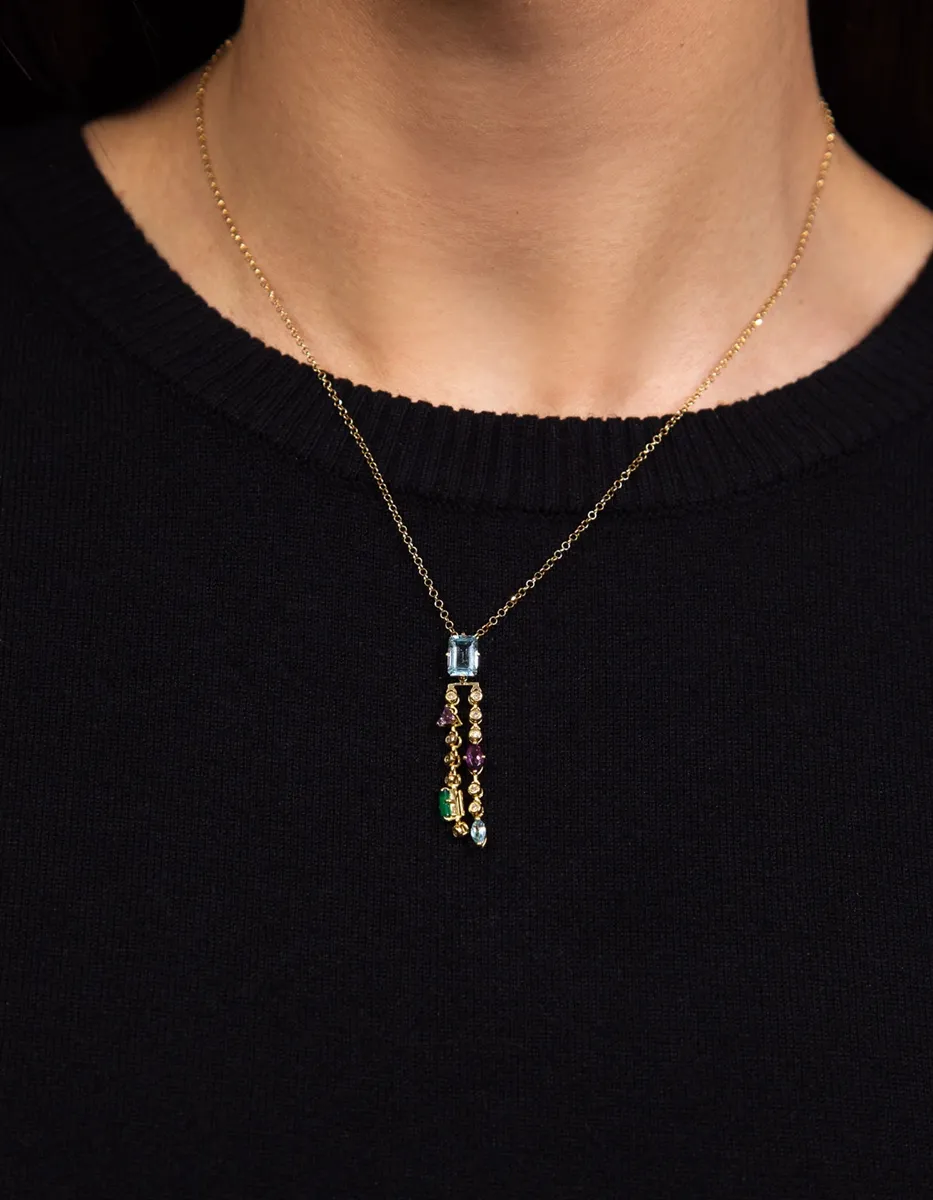 Colar ouro 18k corrente com pingente Gemas brasileiras e Diamantes