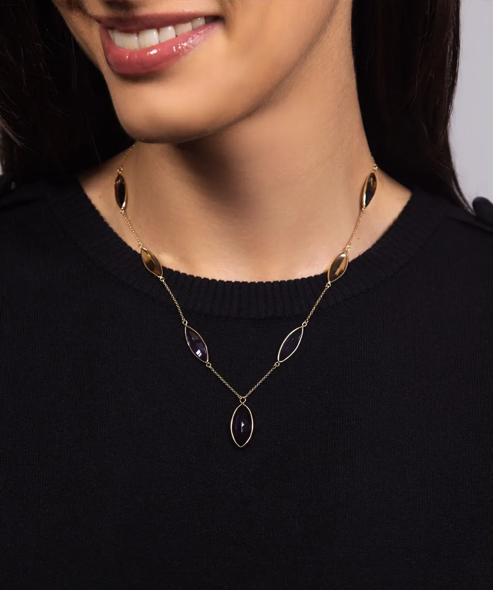 Colar ouro amarelo 18k elo português com Gemas brasileiras