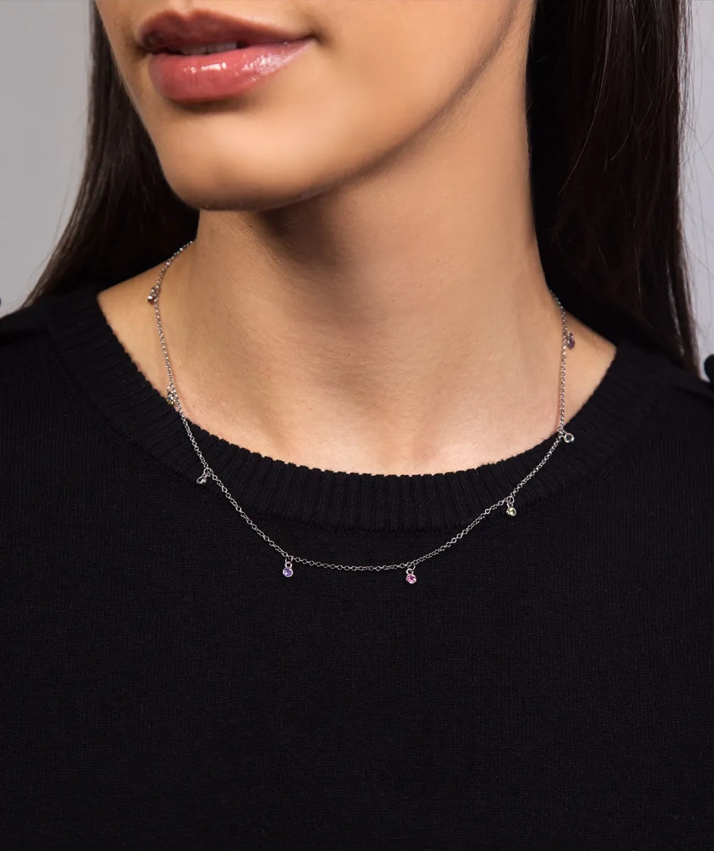 Colar ouro branco 18k corrente com pingentes de Gemas brasileiras