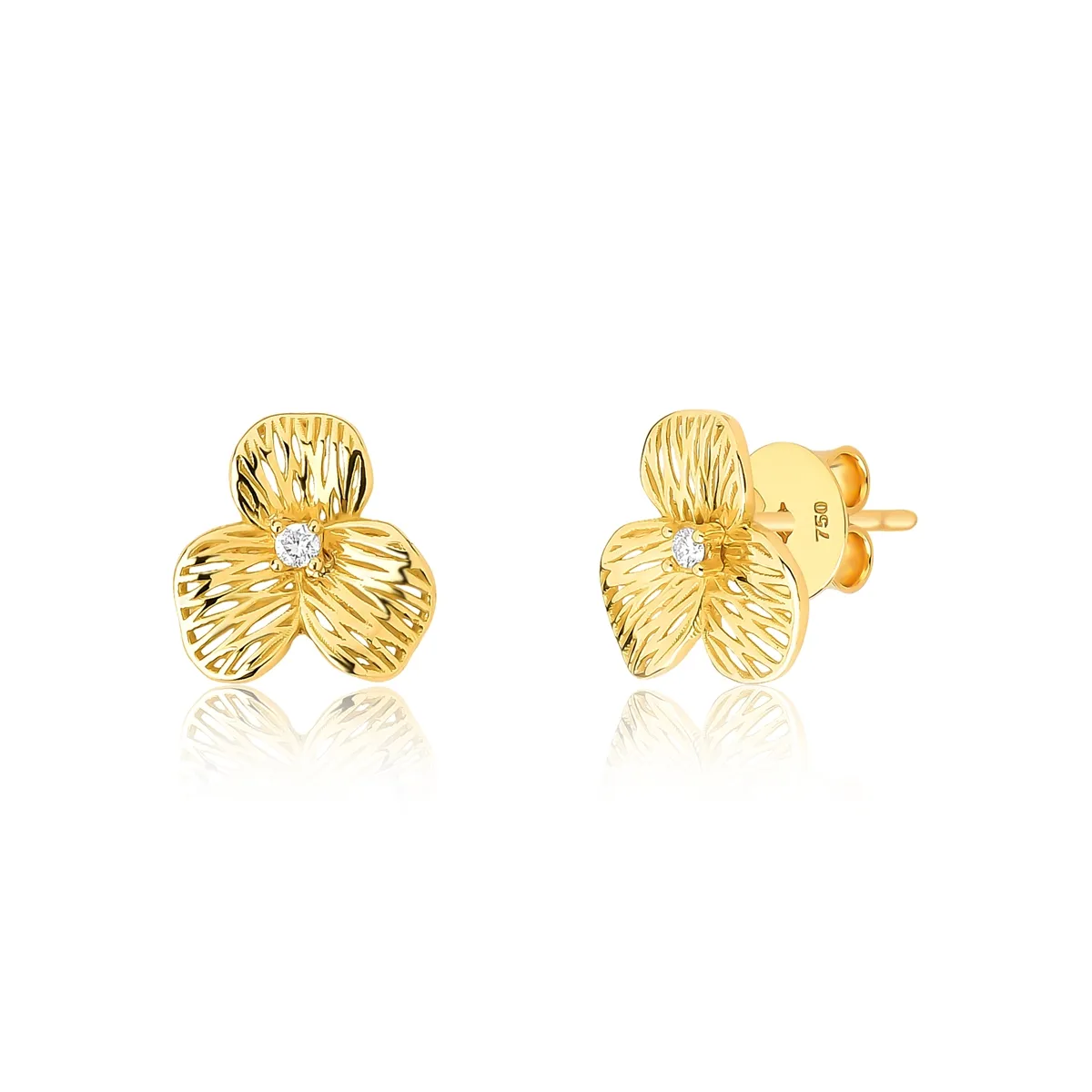 Brinco Printemps Stud flor filigrana ouro 18k com miolo de Diamante