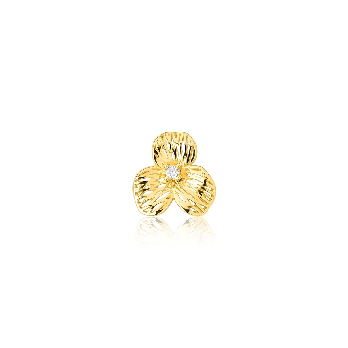 Pingente Printemps flor filigrana 3 pétalas ouro 18k miolo Diamante