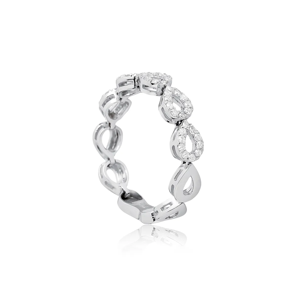 Anel Lacrima articulado ouro branco 18k gotas vazadas com Diamantes