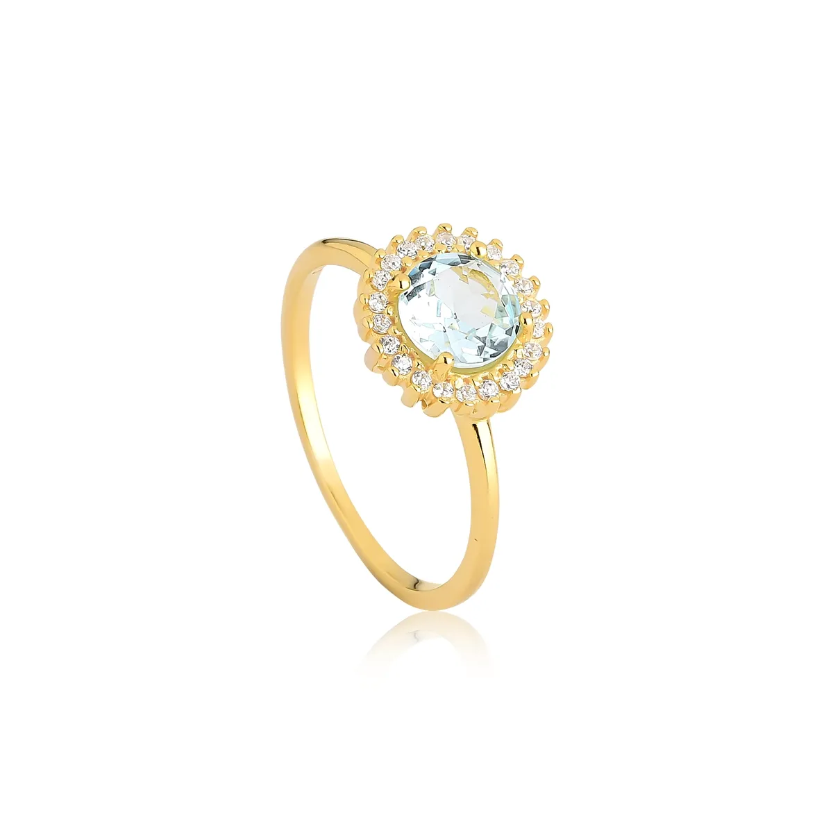 Anel de Topázio Sky com Zircônias prata 925 dourada For me Victorian