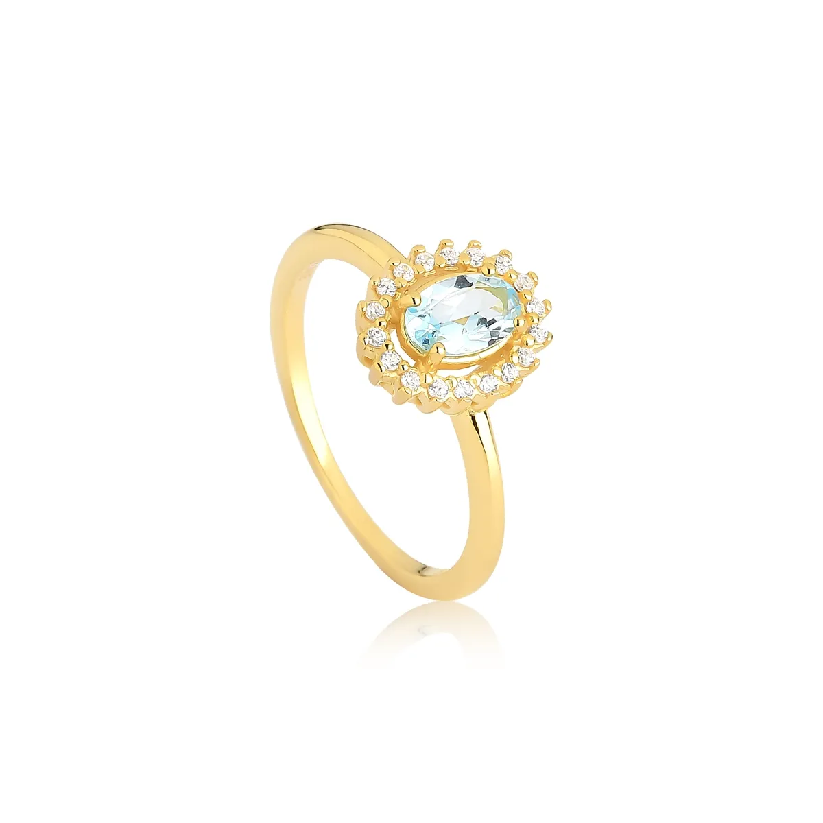 Anel de Topázio Sky oval prata 925 dourado com Zircônias For me Victorian