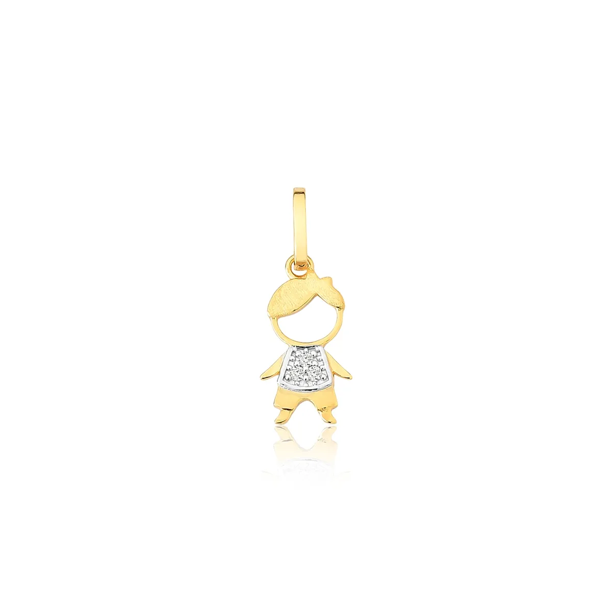 Pingente filhos ouro 18k menino camiseta com 1,5pts de Diamantes