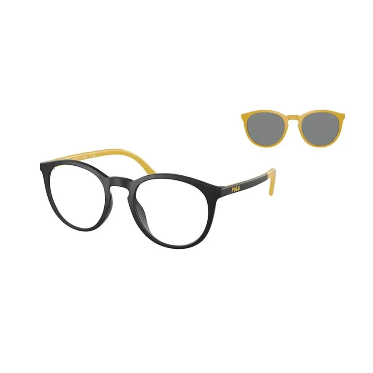 Óculos de Grau Polo Ralph Lauren com Clip-On 0PH4183U 53758750 Acetato Preto Fosco e Amarelo com lentes na cor Fumê