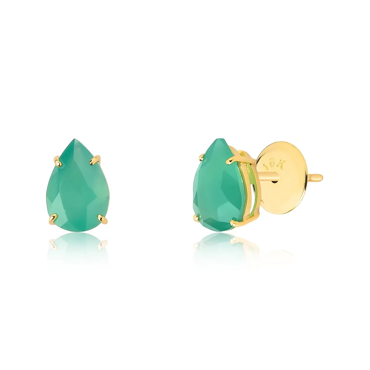 Brinco Stud gota de Crisoprásio ouro 18k Coleção Genuine