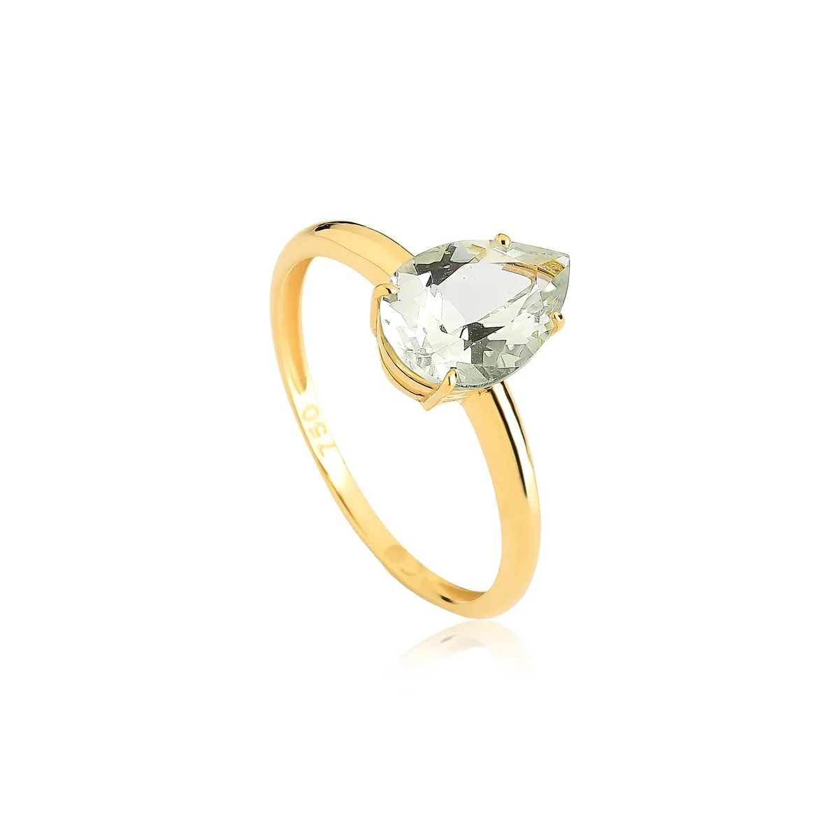 Anel gota de Prasiolita aro ouro 18k Coleção Genuine