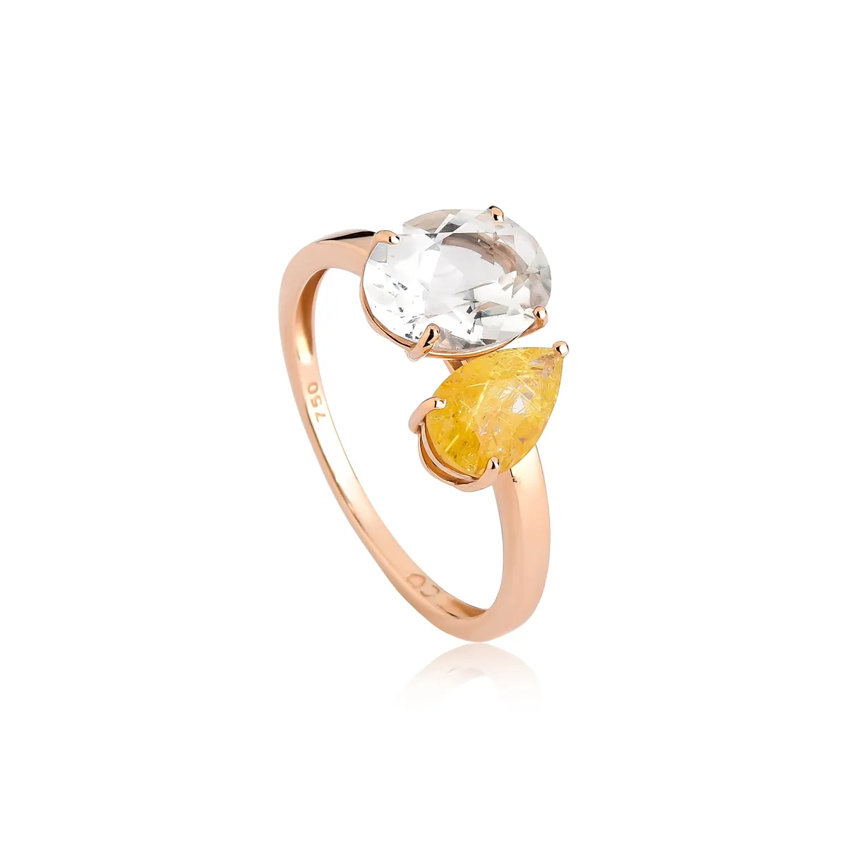 Anel de Cristal e Quartzo rutilado ouro rosé 18k Coliseu