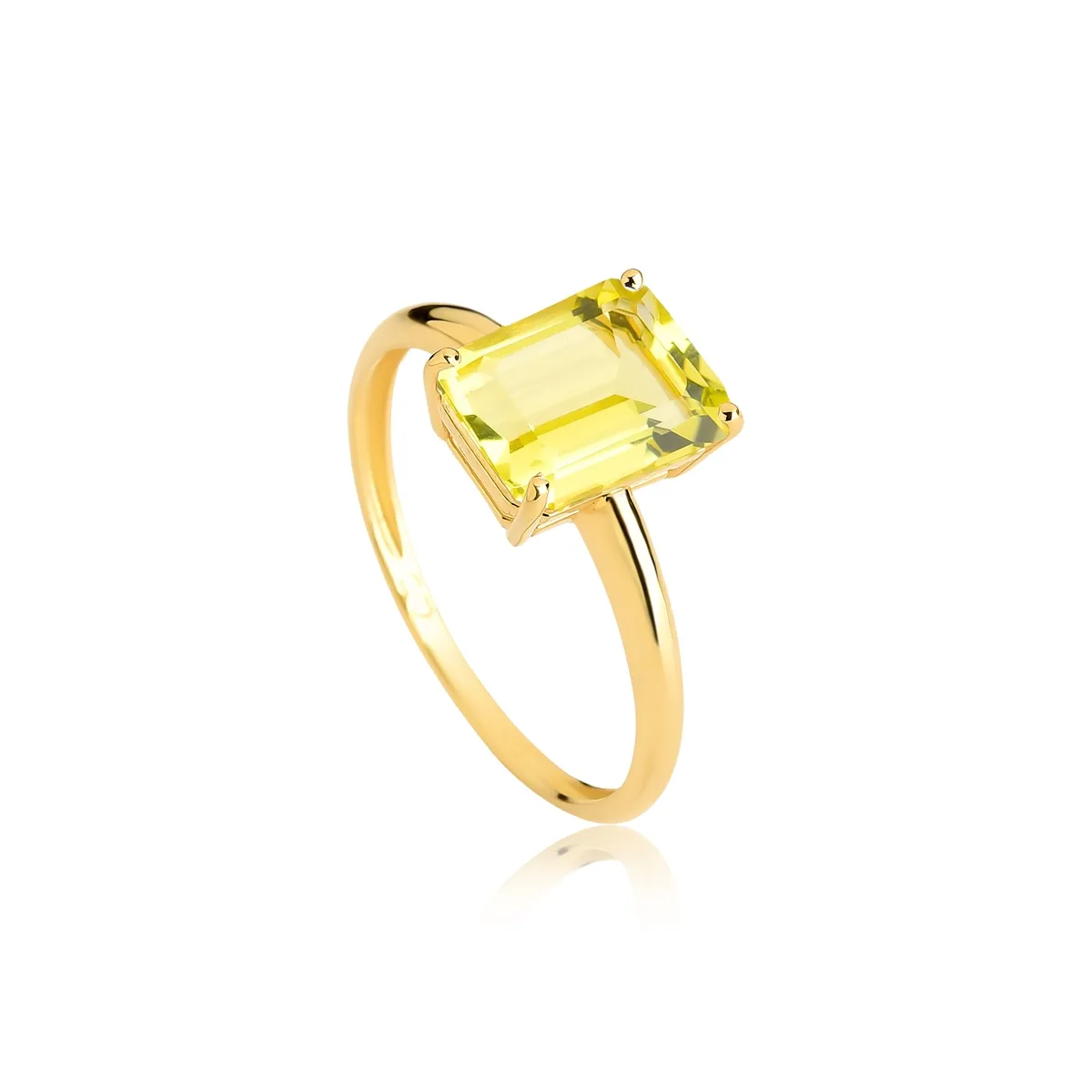 Anel gema retangular Green gold ouro 18k Coleção Genuine