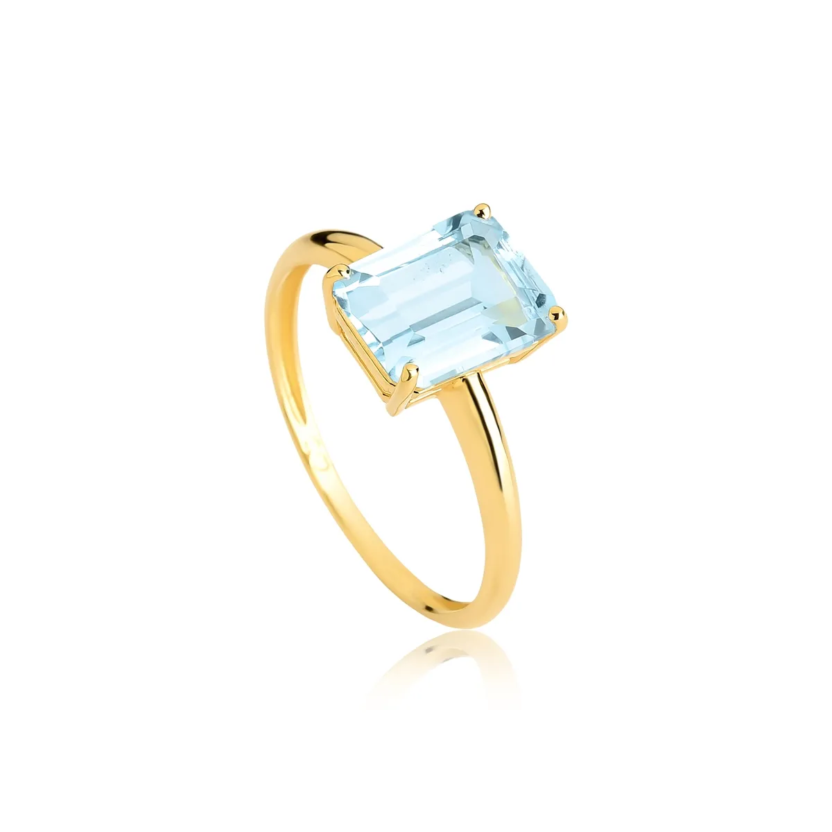 Anel de Topázio Sky gema octogonal aro ouro 18k Coleção Genuine