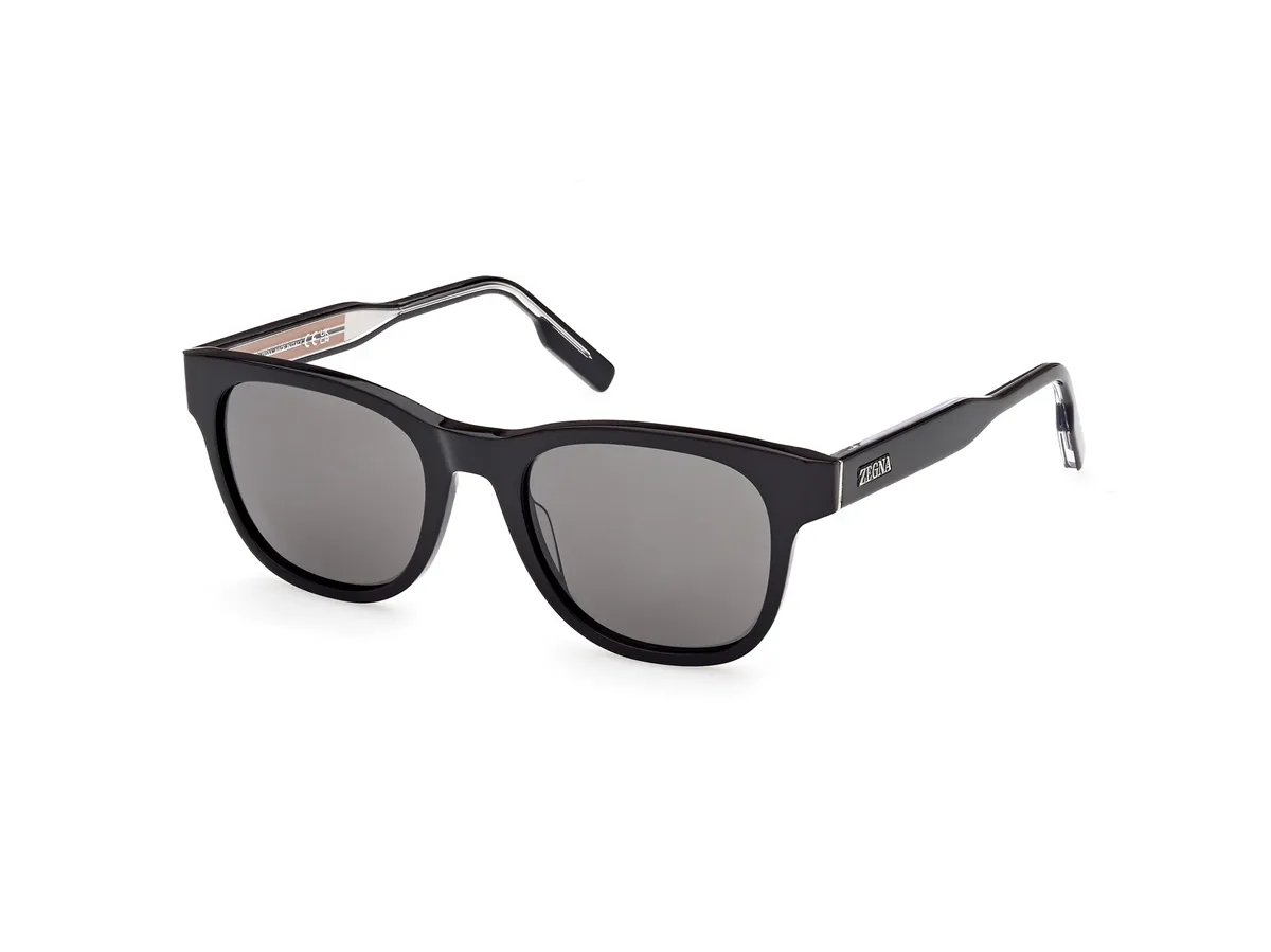 Óculos de Sol Ermenegildo Zegna EZ0222_5201A Acetato Preto com lentes na cor Fumê