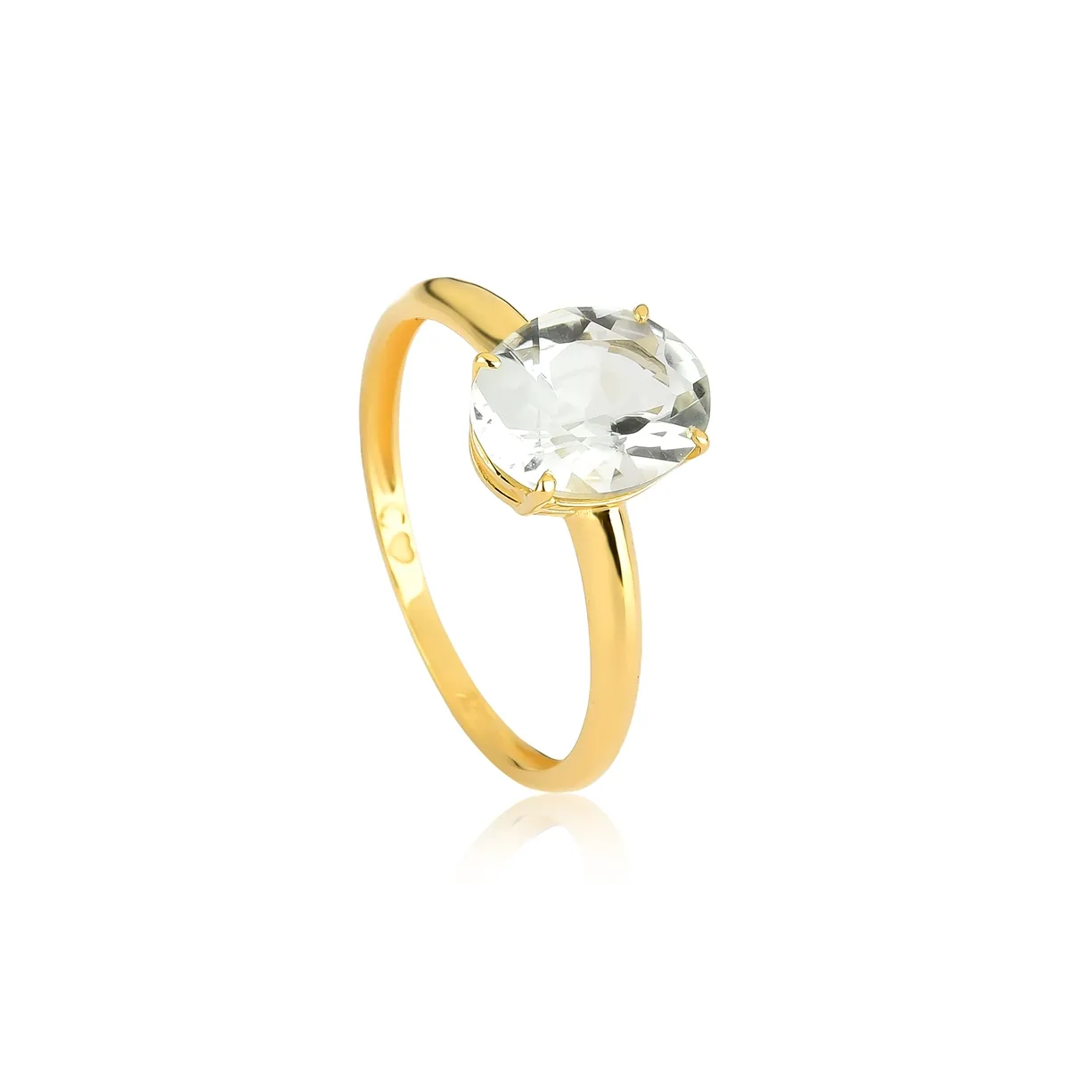 Anel gema oval de Prasiolita aro ouro 18k Coleção Genuine