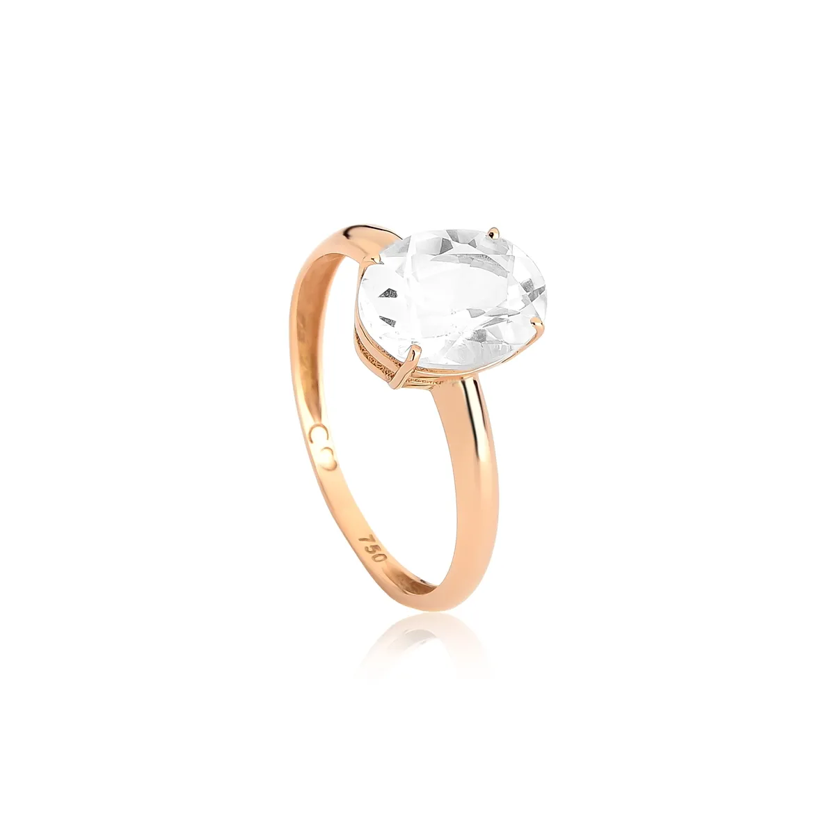Anel gema oval de Cristal aro em ouro rosé 18k Coleção Genuine