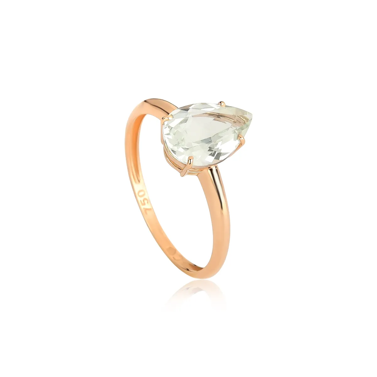 Anel gota da gema Prasiolita em ouro rosé 18k Coleção Genuine