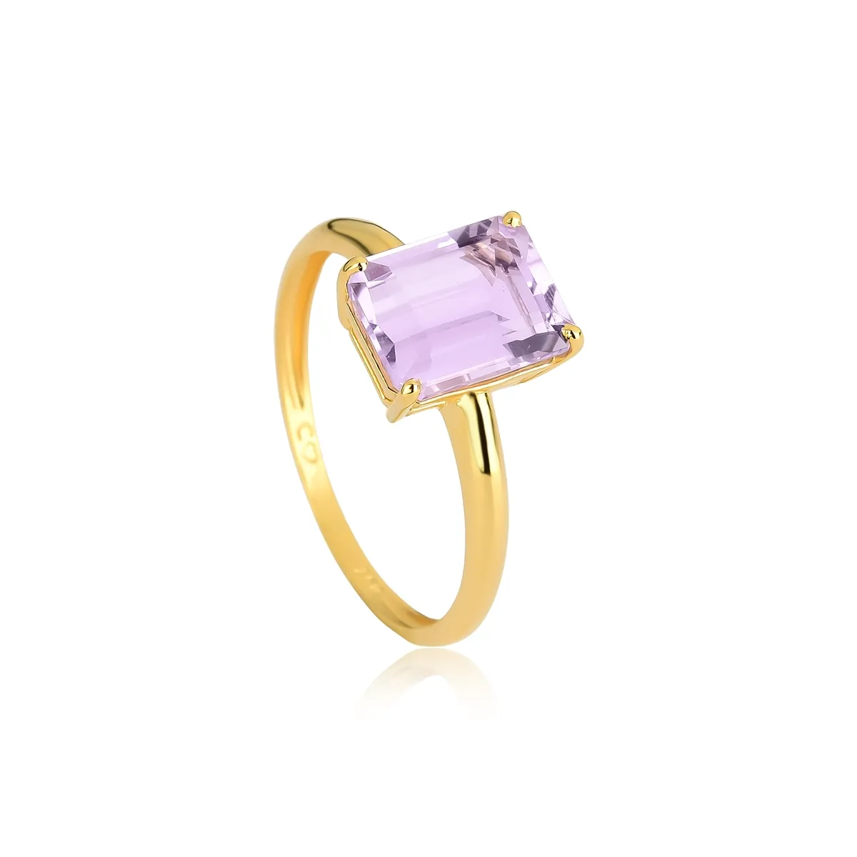 Anel gema octogonal de Ametista Rosé D'France ouro 18k Coleção Genuine