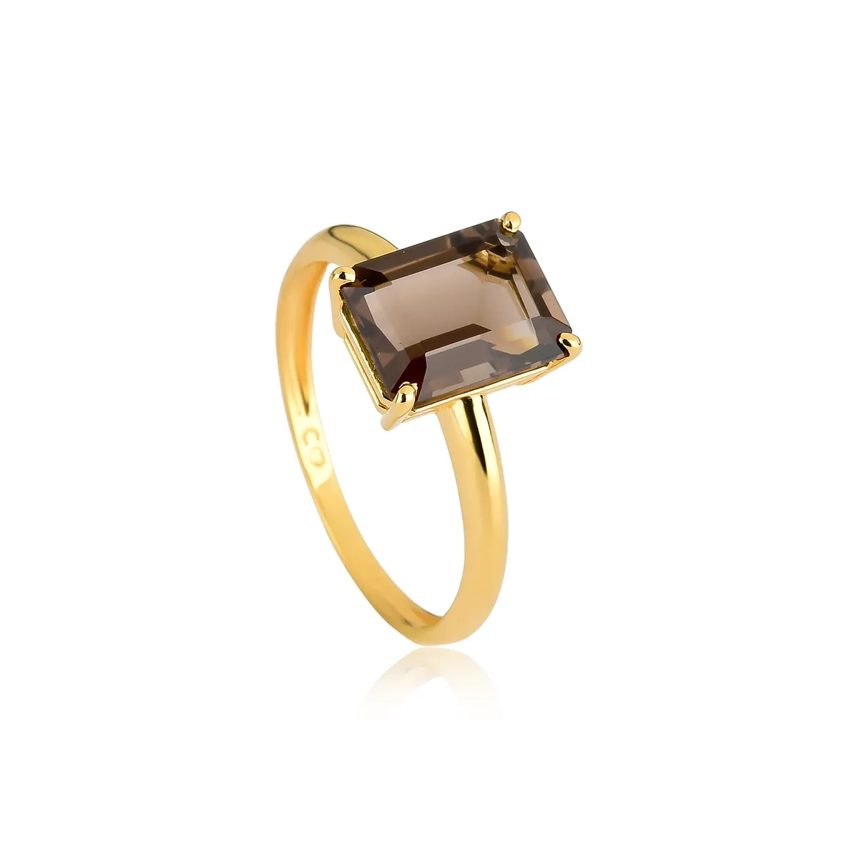 Anel gema octogonal de Quartzo Fumê em ouro 18k Coleção Genuine