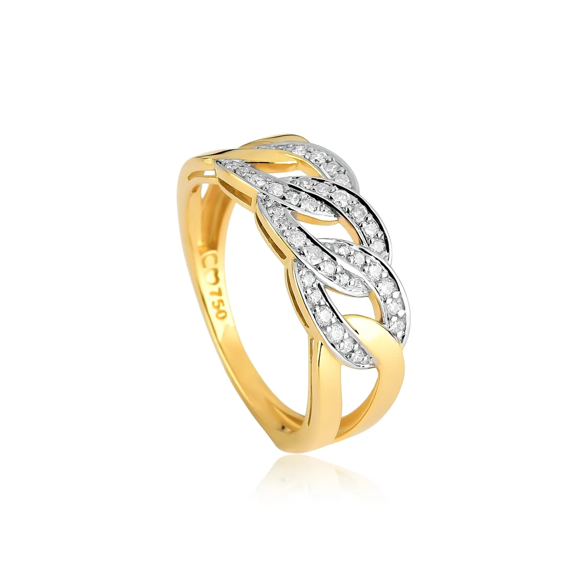 Anel Groumet elos ouro 18k polidos e elos com 23pts de Diamantes